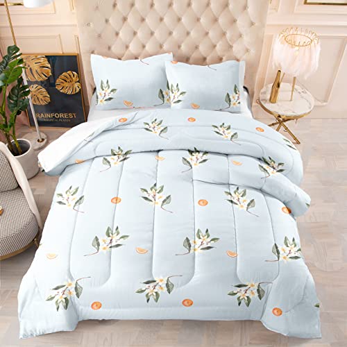 Relleno Nordico Cama 180 Hojas Verde Azul Relleno Nordico 4 Estaciones Cómodo Transpirable Duvet con Fundas de Almohada Edredon Cama 180 Suave Lavable Edredón Nórdico 228x228 cm