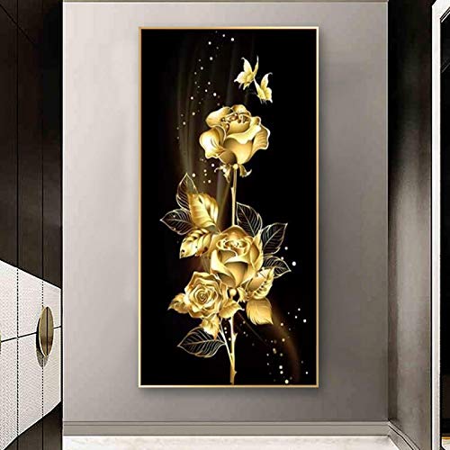 Affiche murale moderne or rose fleur papillon 50x100 cm pour salon