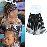Kids Ponytail Extension With Beads Box Braids Hair Extensions For Kiddie Synthetic Hairpieces With Bows Protective Easy Fashion Hairstyle For Baby Girls Toddler Gift (Transparent Beads, Box-9inch)
