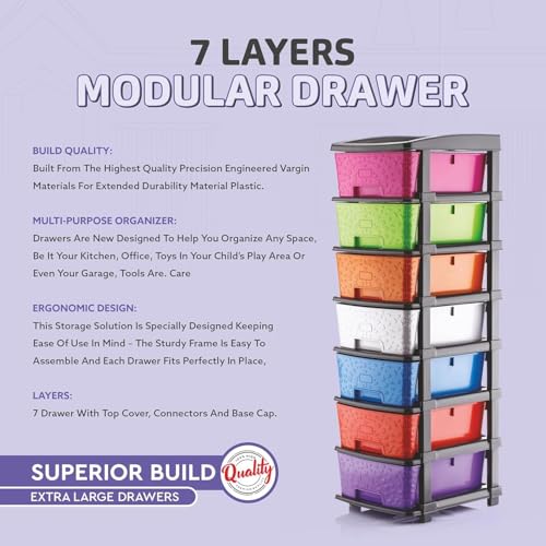 Image of 7XL Plastic Modular Drawer System for Home, Office, Hospital, Parlor, School, Doctors, Home and Kids, Product Dimension When | Assembeledy (30cmx37cmx105 cm) (MULTI, 7XL)