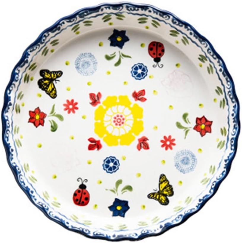 JSEIAJB Pie Plate Pizza Plate Ceramic Plate Baking Tray Oven Baking Tools Round Deep Dish