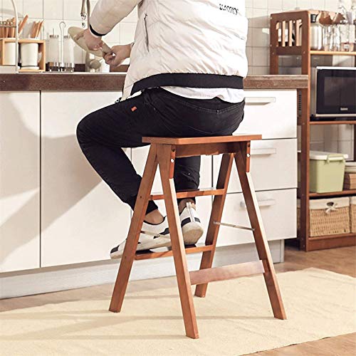 Taburete de escalera de madera con 2 peldaños y diseño plegable portátil 4