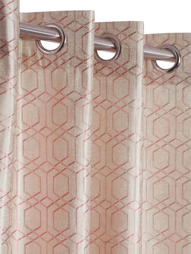 Image of Cortina Striped Light-Filtering Polyester Curtains 5 feet Long Set of 2 for Window [ Opacity: 50-60%, Color: Brown, Knitting Foil Curtains -160 GSM ]