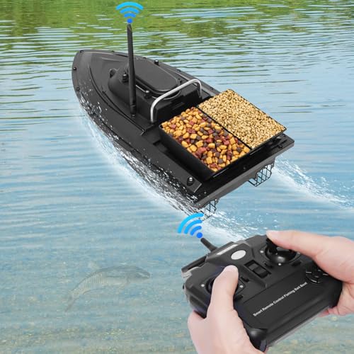 HOARLICN Bote de cebo de 500 m, mando a distancia, barco de cebo, barco de 1,8 kg, carga de cebo de pesca, cebo de pesca, barco con cajas de cebo independientes, largo tiempo de espera