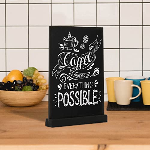 EUROPEL Kreidetafel Tischaufsteller, A4, Hochformat, Sockel aus Kiefernholz mit mattschwarzer Oberfläche, doppelseitig, für wasserbasierte Marker, für Restaurants, Hotels, Konferenzen, Festivals