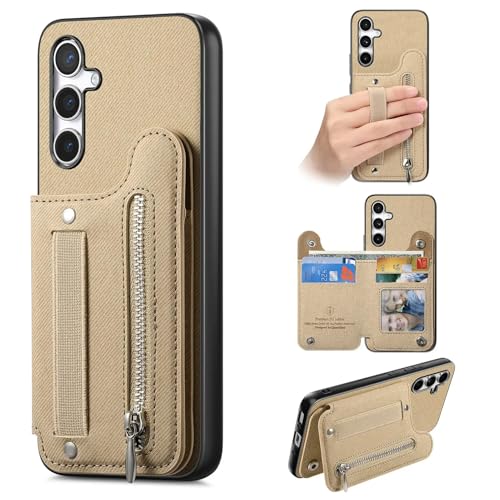 Étui Samsung S24+ antichoc portefeuille kaki anti-chute avec porte-cartes
