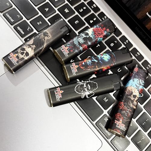 Image of Windproof Jet Flame Refillable Combo Pack of 5 Cigarette Lighter Pocket Lighter (Skull-Design Black)