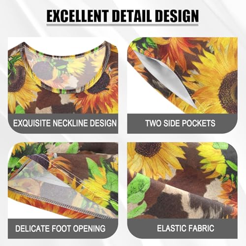 CHIFIGNO Sunflowers Brown Cotton Short SleevePajama, Pj Sets with Pocket 5Y3