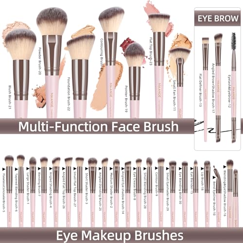MAANGE Makeup Brush Set, 51 Pcs Makeup Tool Set Premium Synthetic Foundation Powder Concealers Eye shadows Blush Makeup Brushes (Pink)
