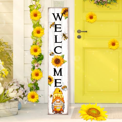 Chitidr Summer Sunflower Welcome Porch Sign Outdoor Standing Decoration Wooden