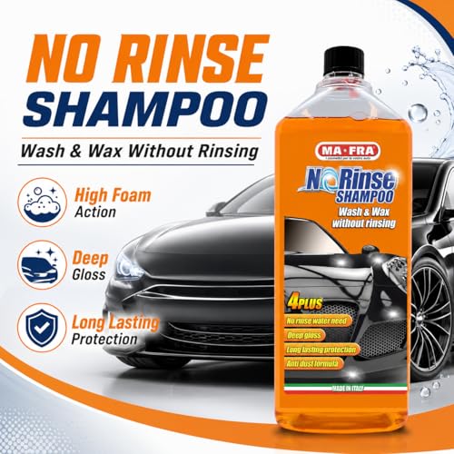 Image of MAFRA No Rinse Car Wash Shampoo & Wax (1000g) |Wash and Wax without Rinse | High Foam Action | Removes Dirt & Stains | pH Safe, Gloss Protection | 1:100 Dilution | Safe for All Painted Surfaces