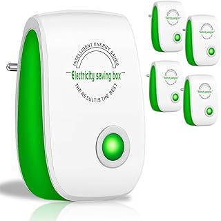 SKIKHN Économiseur d'Énergie, 4 Pièces Dispositif d'Économie d'Énergie, Power Save Plug Boîte D'économie Électrique, Économiseur d'Énergie Domestique, pour Bureaux, Centres, Maison (EU, 90~250V)