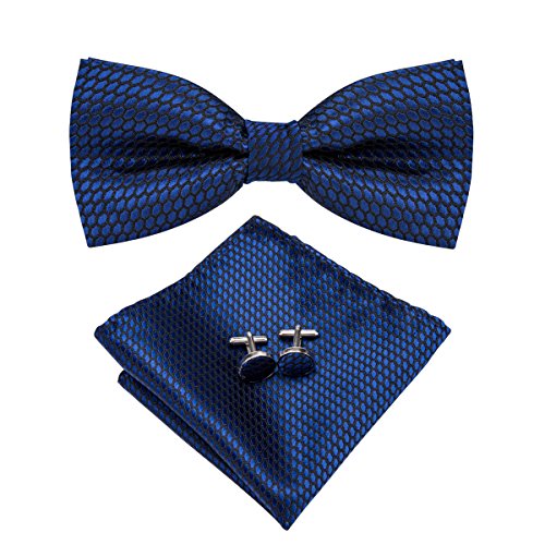 Image of Hi-Tie Bow Ties for Men Pre-Tied Pocket Square with Cufflinks Mens Bowtie Sets for Wedding Formal Party