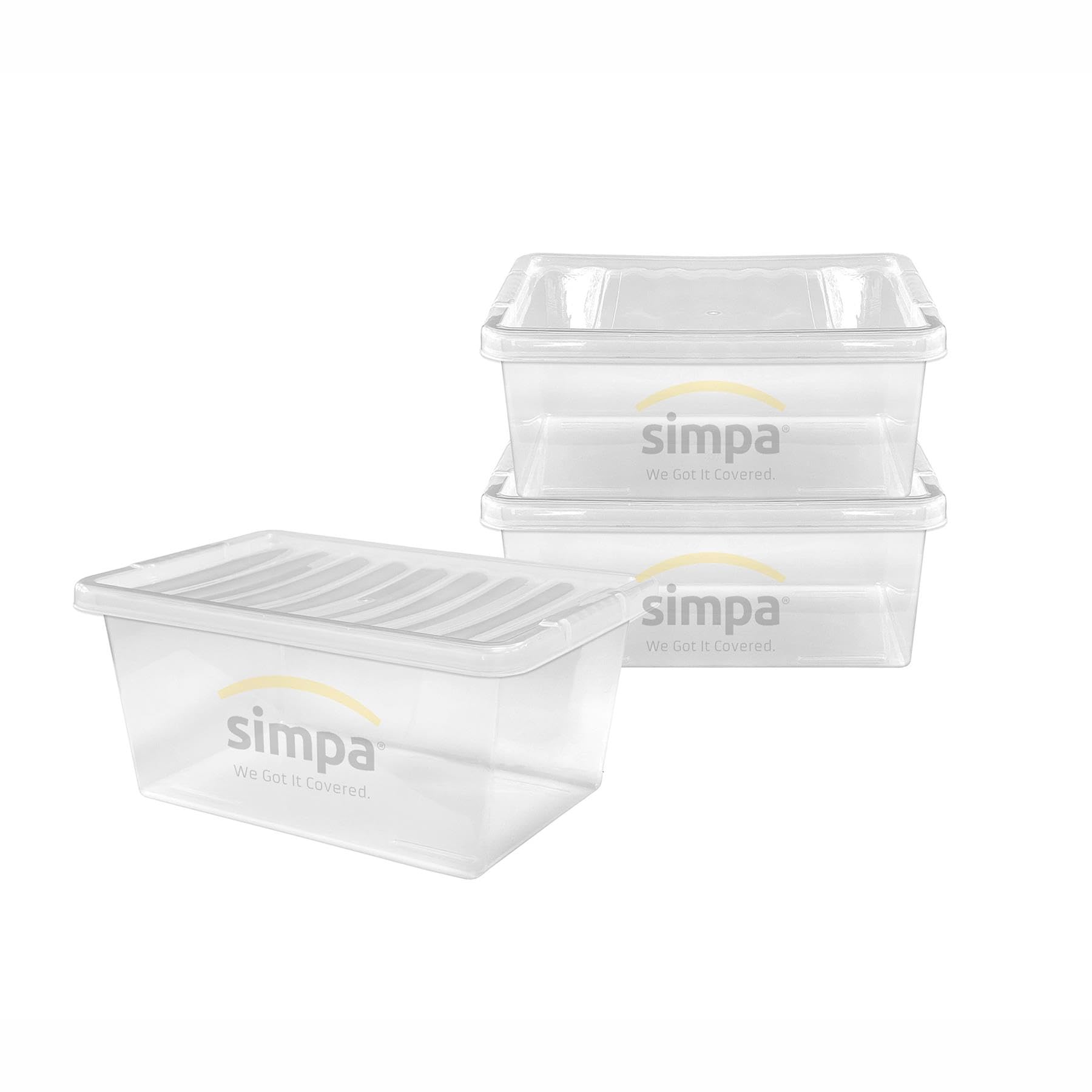 Simpa Transparent 45 Litre 45L Stackable Plastic Storage Box With Clear Lids - 26Cm (H) X 60Cm (L) X 40Cm (W) - Set Of 3 Boxes