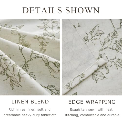 OMMATO Farmhouse Green Floral Tablecloth Vintage French Rustic Linen Tablecloths Rectangular with Flowers Pattern Burlap Textured Outdoor Table Cover for Picnic,Dining,Party,Home Decor 55x84 Inch by OMMATO - Image 2