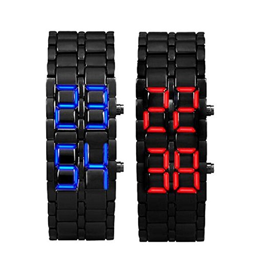 relojes hombre vovotrade 2 x estilo de la lava del samurai del hierro Negro Pulsera japonesa LED inspiró el reloj ROJO / AZUL