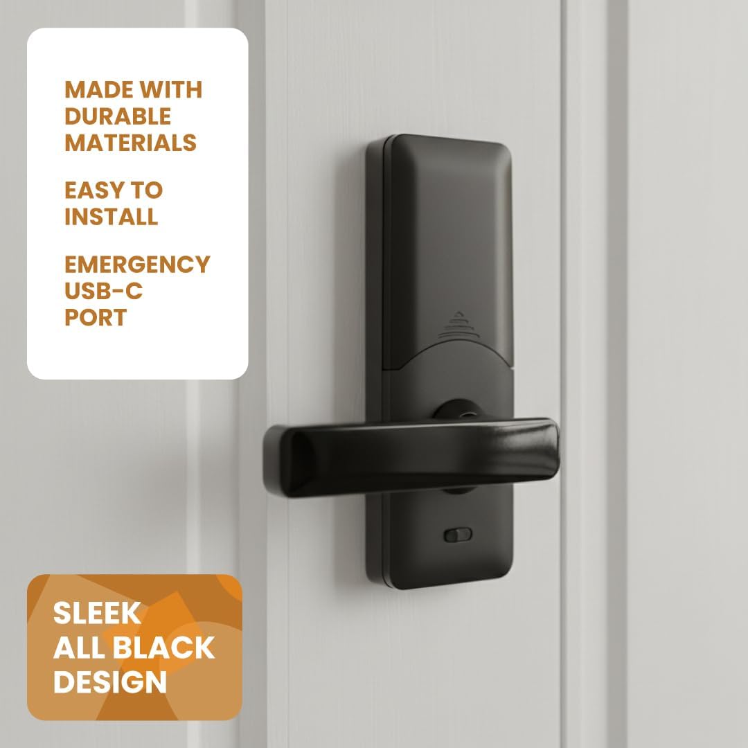Stilaris Fingerprint Door Lock with Keypad Handle – Keyless Entry Door Knob Replacement, 4-in-1 Biometric Smart Lock for Bedroom, Home Office & AirBnB, Digital Passcode, Key Card & Backup Key Access