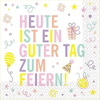 Riethmüller Servietten Heute ist ein guter Tag zum Feiern 33cm x 33cm, 16 Stück - Große Papier-Servietten mit Spruch für Geburtstag, Jahrestag & Jubiläum - Tischdeko