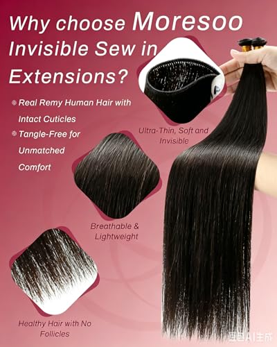 Image of Moresoo Genius Weft Sew in Human Hair Extensions, Dark Brown, 20 Inch 60g | Remy human hair with flowing layers and soft touch, ideal for weddings, photoshoots and elegant styles