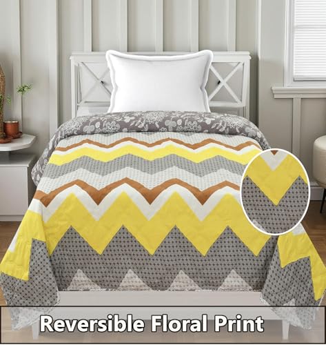 Image of IVAZA Luxury Ultrasonic Punch AC Comforter Blanket - Quilted Microfiber Floral Pattern, Lightweight Breathable All‑Season Blanket for Bedroom, Travel (Singled Bed,228x152 CM) (Yellow Zig zag)