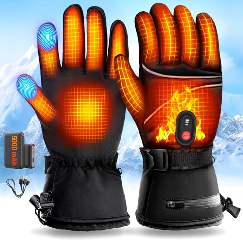 DeeprBetter Beheizbare Handschuhe Damen Herren, 5000mAh Akku Beheizte Handschuhe mit Heizung, Wasserdicht Motorradhandschuhe Beheizbar mit 3 Stufen,Touchscreen Beheizte...