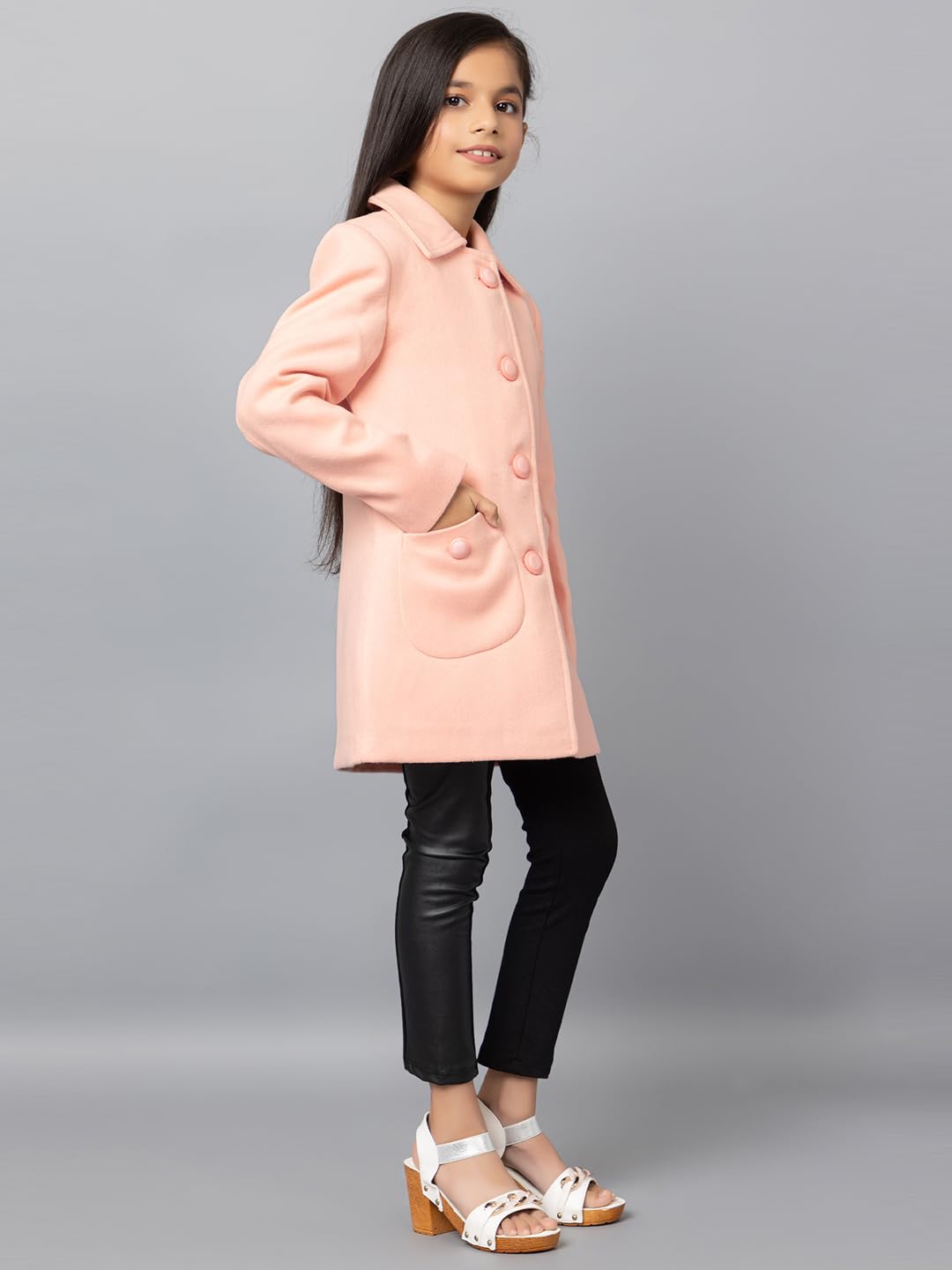 CHKOKKO Girls Stylish Single Breasted Solid Winter Wear Warm Coat for Kids 14-15 Years Salmon 2
