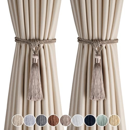 Fenghuangwu 2 Pack Curtain Tiebacks Handmade Tassel Rope Curtain Holdbacks