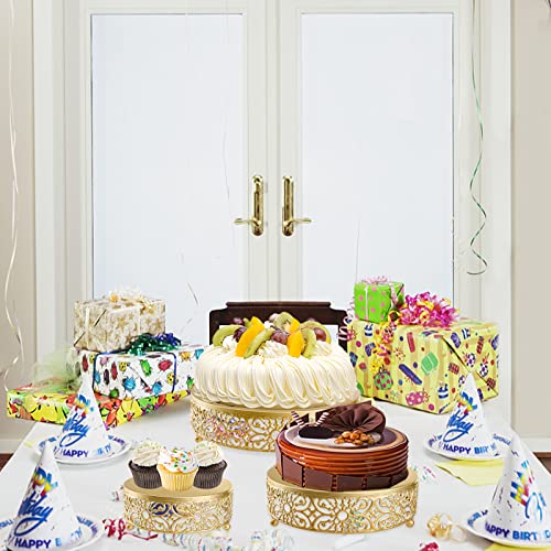 Hedume 3 Pack Cake Stand, Round Metal Cake Stands, 8" 10" 12" Dessert Display Cupcake Stands, Wedding Brithday Party Celebration Dessert Cake Display Plates-Gold - Image 3