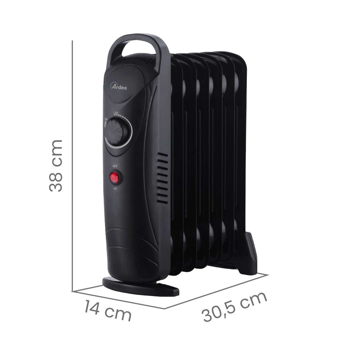 ARDES OILO MINI2 AR4R07M2 Radiatore a olio 800 W con 7 elementi riscaldanti, termostato regolabile e design compatto a basso consumo per stanze piccole e uso occasionale