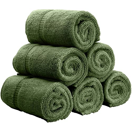 Luxury Hotel & Spa Collection, Quick Dry 100% Turkish Cotton 700 Gsm, Eco Friendly Towel, For Bathroom, Gymand Kitchen Dobby Border Soft Hand Towel Set 16 X 30, Moss, Hand Towels - Set Of 6 #TOP3