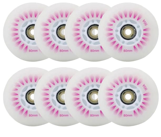 LED Light-Up Inline Skate Wheels, 8-Pack, 70-80mm, 90A Hardness, Night Safety Illumination (Purple light wheel, 80mm)