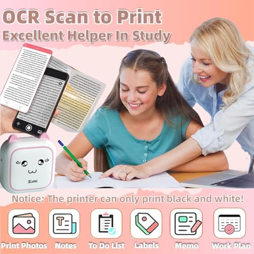 Image of Zeitel Thermal Mini Printer for Students, for Home Use Bluetooth Portable Printer for Mobile Android and iOS, Mini Sticker Printers Machine for Question Bank, Flashcard, Journal, Photos, Notes, Label