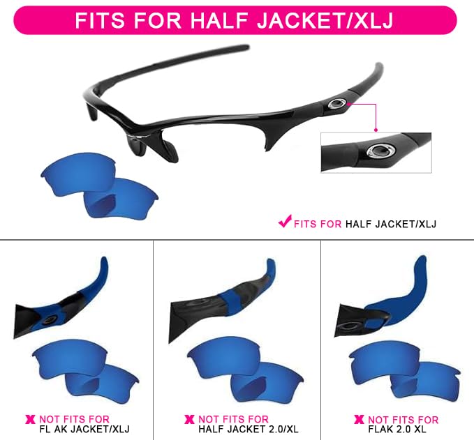 Image of Polarized Replacement Lenses for Oakley Half Jacket XLJ Sunglasses-Multi Options,with Lens Cloth