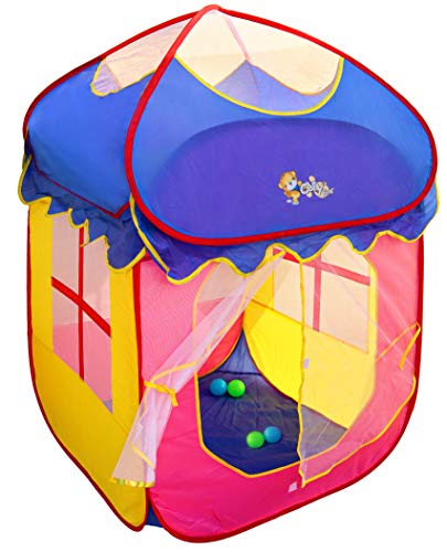 Toyshine Foldable Children’s House Indoor Outdoor Pop Up Tent House Toy, Blue Pink, 5 Balls Included