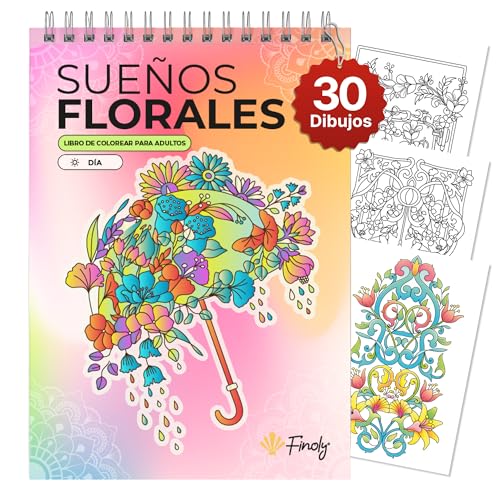 Finoly Libro Colorear Adultos Flores A4 Reduce el Estres | Libro Mandalas Adultos Principiantes y Expertos | Mandalas Colorear Adultos Mindfulness Antiestres No Traspasa la Tinta (Dia)