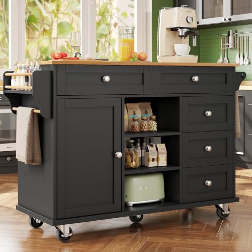 Schwarzer Kitchen Cabinet Speisewagen, Kitchen Island Freestanding with Worktop, Mobiles und festes...