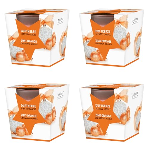 pajoma® Duftkerze 4er Set, Zimt-Orange - im satinierten Glas | 4x 120g...