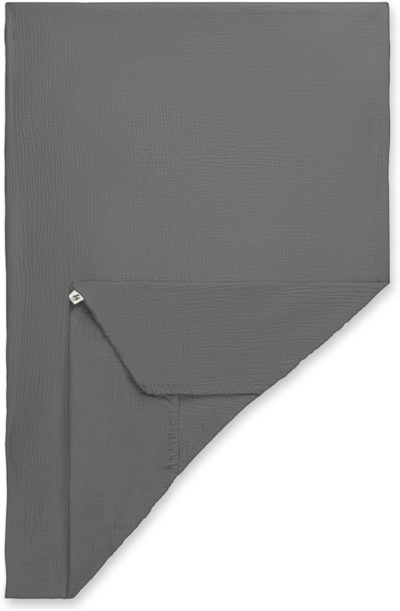 hauck Baby Fitted Sheet, 60 x 120 cm, Cotton Muslin Umbrella Mattress Cover, Baby Cot Protector, Machine Washable at 60°C, Elastic, Grey