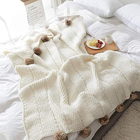 LIULA Cotton Knitted Weave Blanket Christmas Decorations for All Season Home Decoration Cozy Soft Comfort 51.2" x 63"-White Cover