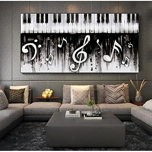 Toile piano musique noir et blanc tableau mural 80x160 cm sans cadre pour salon