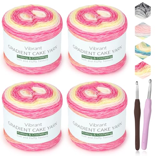 Image of Katech Ombre Yarn for Crocheting-Gradient Cake Yarn-4x100g 60% Cotton 30% Acrylic 11% Wool-Multicolor Soft Rainbow Cotton Crochet Yarn for Scarves, Shawls, Blankets and Garments(Q)