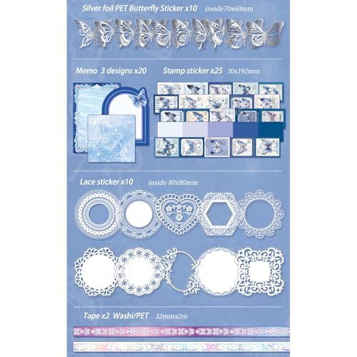 Image of WEMOL Vintage Journal Scrapbook Pack Kit for Art Journaling Bullet, Planners DIY Paper Stickers, Craft Kits Notebook, Collage Album Aesthetic Sticker (Blue Butterfly)