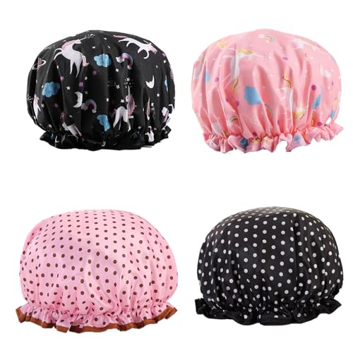 Lunares Shower Cap for Kids & Adults, Double Layer Waterproof Reu...