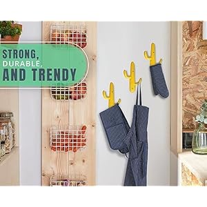 Comfify Set of 3 Hooks Cast Iron Cactus Double Wall Mounted Hooks/Hangers - Decorative Wall Mounted Hooks for Coats, Bags, Towels and More - w/Screws and Anchors Included - Yellow Comfify Set of 3 Hooks Cast Iron Cactus Double Wall Mounted HooksHangers Decorative Wall Mounted Hooks for Coats Bags Towels and More wScrews and Anchors Included Yellow