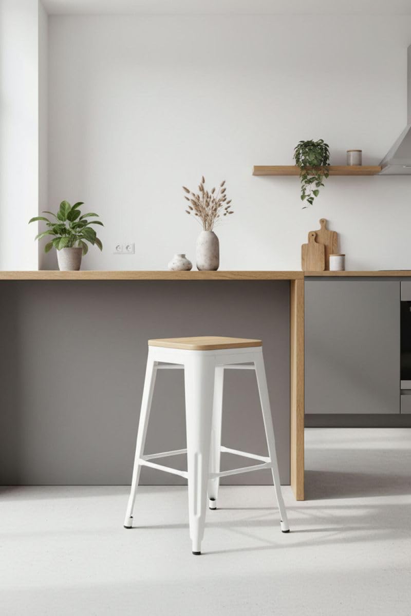 Regalos Miguel - Taburete Torix Bajo Madera Natural 67 cm - Blanco