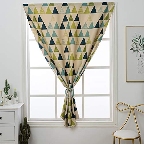 Boyouth Petits rideaux à motif triangles non perforés, occultants pour chambre à coucher, bureau, salon, vert, bleu, 1 panneau, 130 x 160 cm