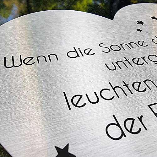 Grabstecker Herz mit Pfote aus Edelstahl mit Trauer Spruch oder Namen | Grabschmuck Hund o. Katze - persönliche Grab Deko für Tiere | wetterfest & personalisierbar für EIN Tiergrab o. Garten