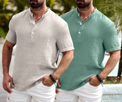 Image of Zombom Men's Polycotton Solid Short Kurta | Regular Fit | Half Sleeve | Mandarin Collar | Lightweight Casual Wear for Daily, Summer Comfort & Smart Look