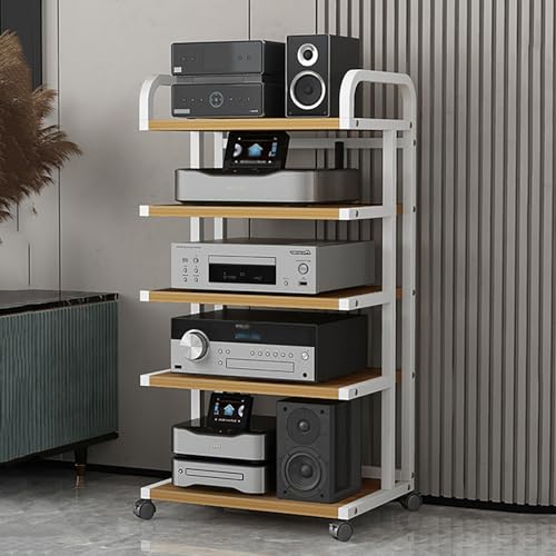 HOFSSI 5 Tier Movable Audio Stand Media Player Stand Open Storage Rack Floor-Standing Multi-Function Shelf Cabinet?Suitable for Homes,Offices,Shops