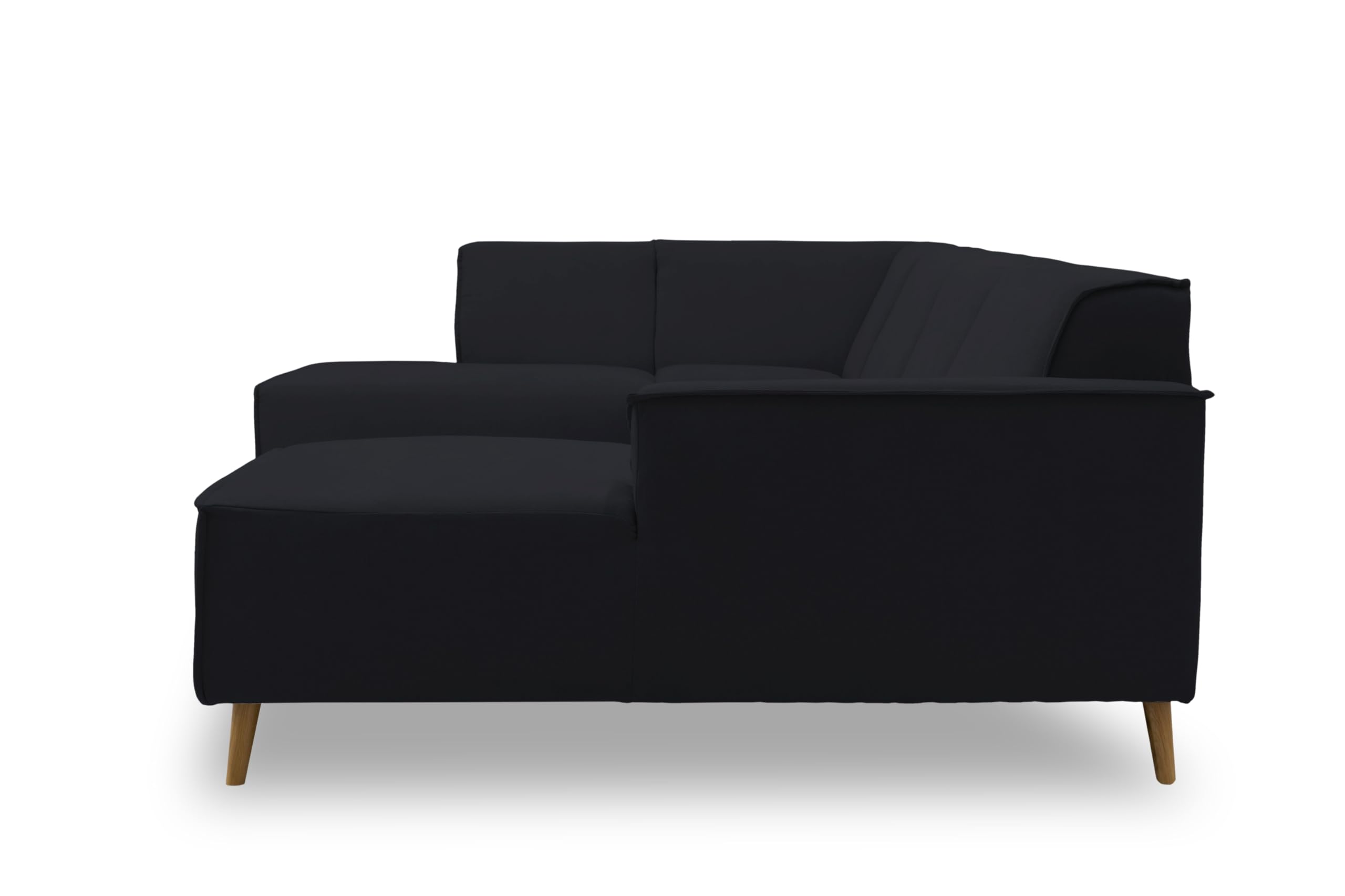 DOMO. collection Wohnlandschaft Jules FK, skandinavisches Sofa mit Federkern, Couch in U-Form mit Holzfüßen, 333 x 191 x 81 cm (BxTxH), Longchair rechts, schwarz